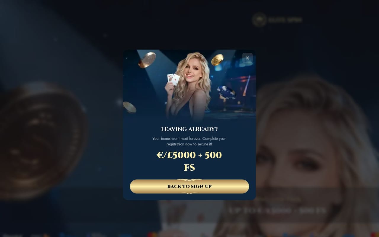 Screenshot of the Elite Spin online casino homepage