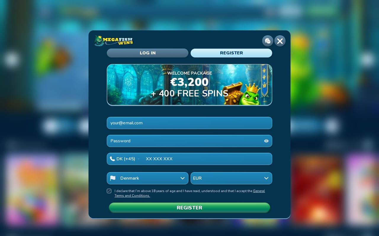 Screenshot of the MegaFishWins online casino homepage