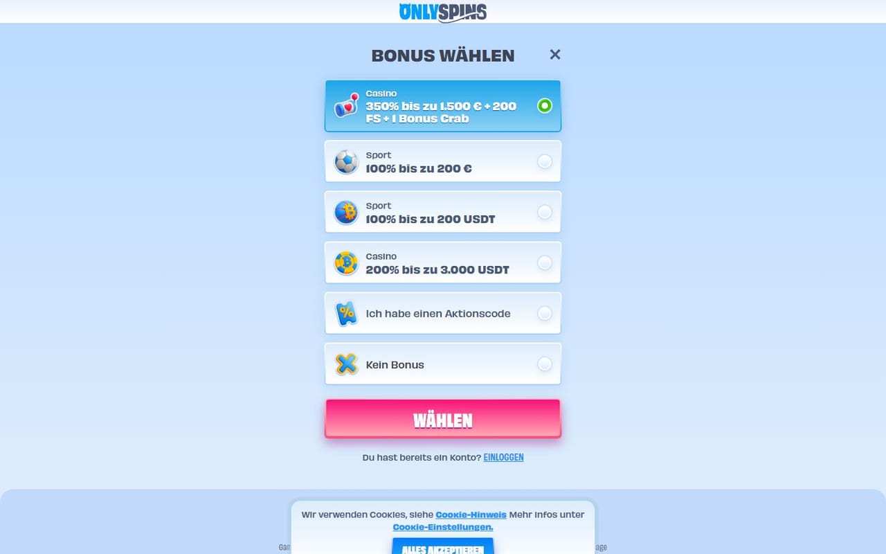 OnlySpins casino site
