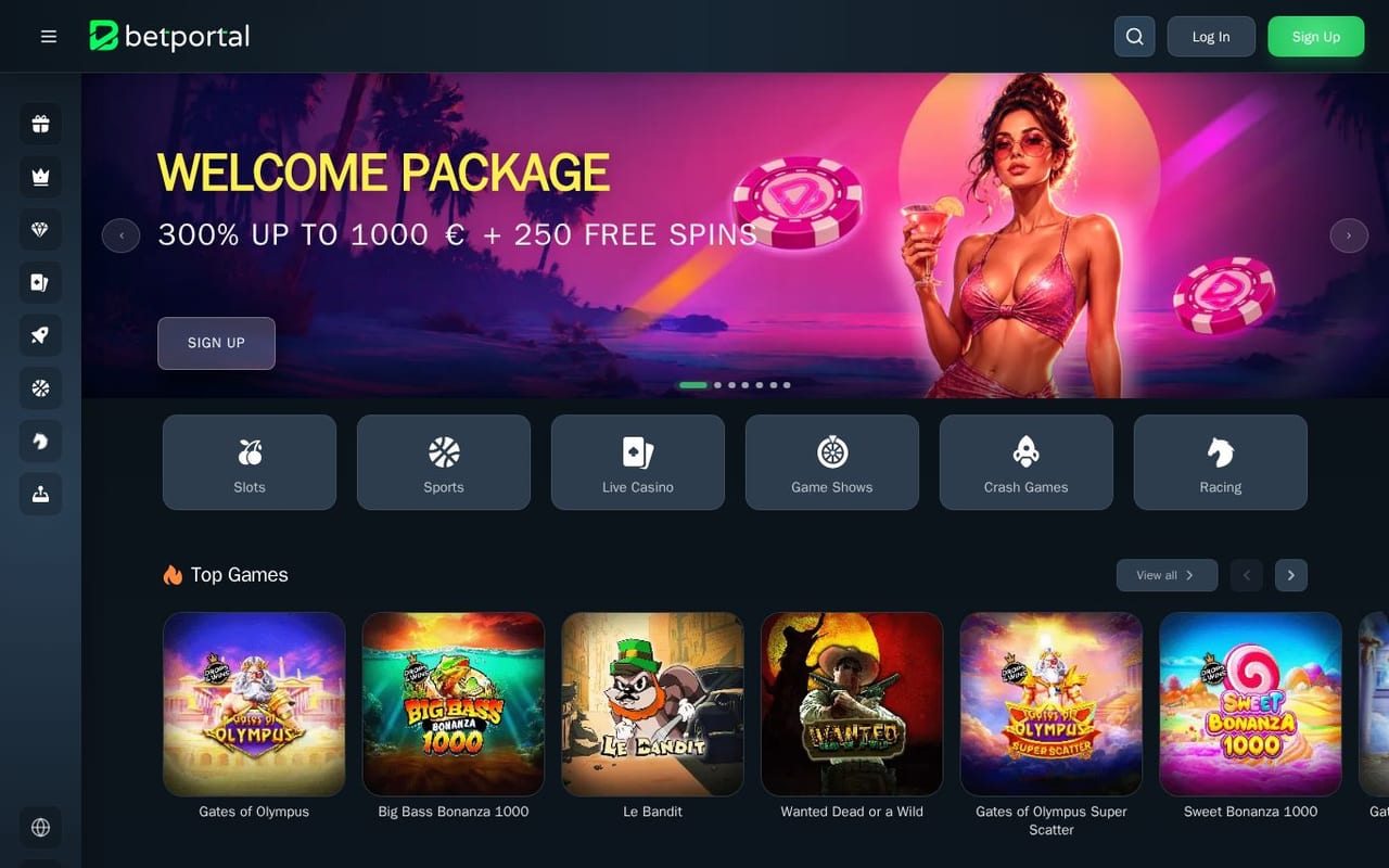 Screenshot of the STOP online casino homepage