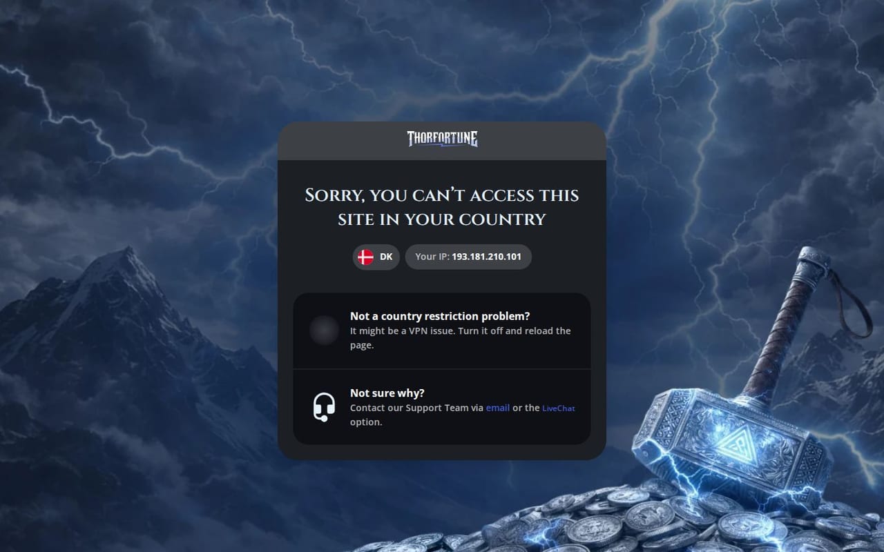 Screenshot of the ThorFortune online casino homepage