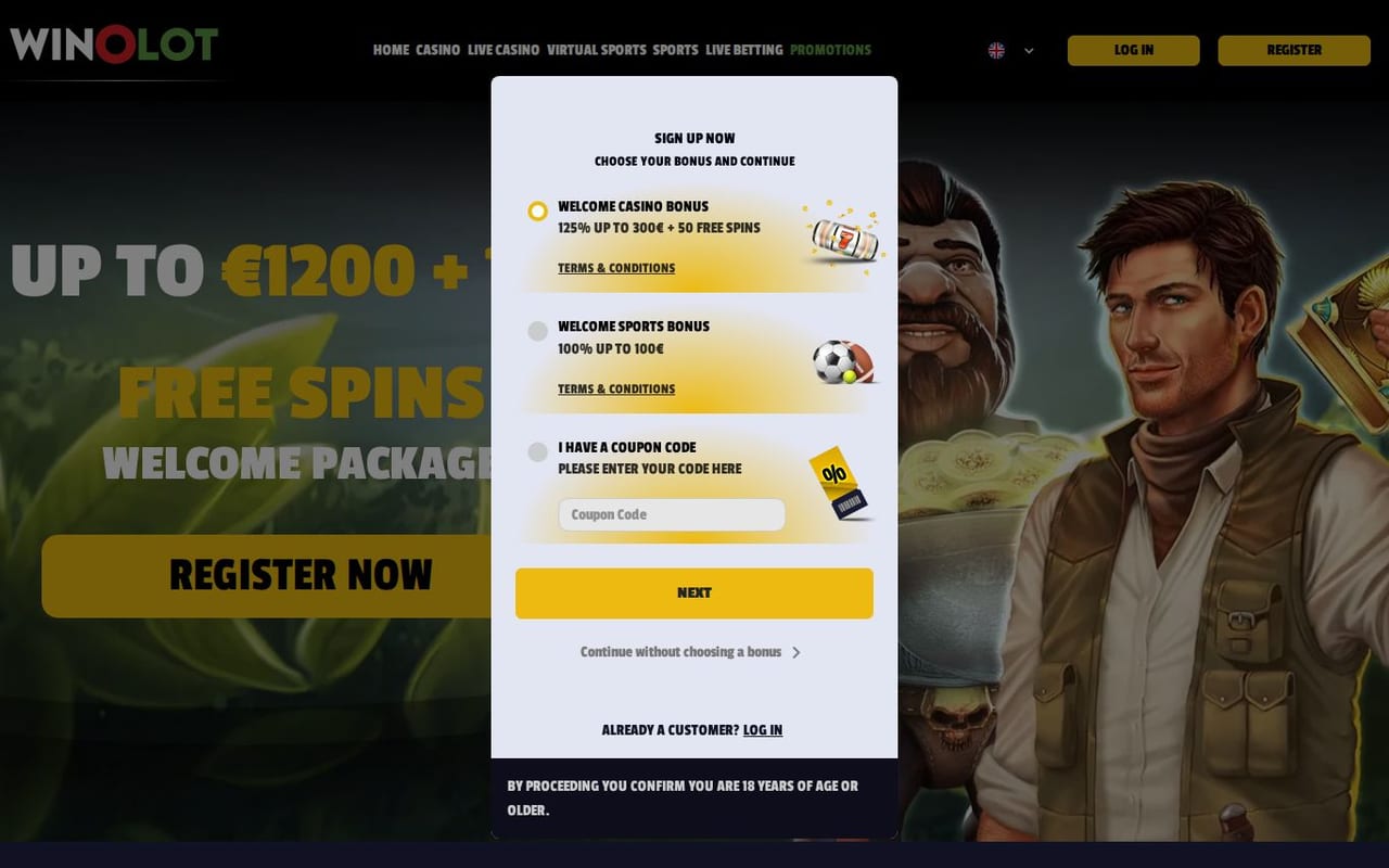 Screenshot of the Winolot online casino homepage